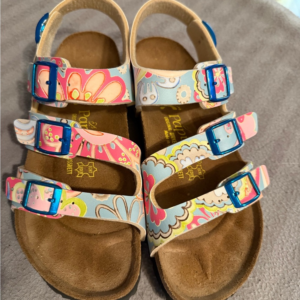 Papillio Sandals with Blue and Pink Floral Design